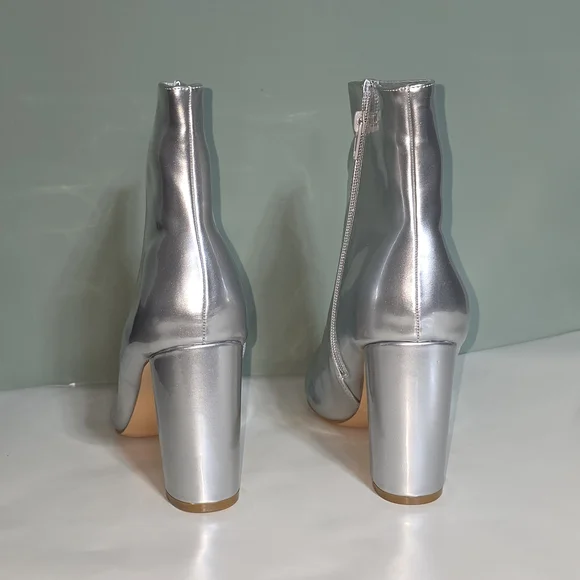 Allegra K Metallic Silver Heeled Boots - Picture 4 of 9